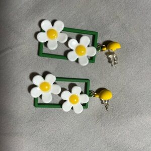 Floral Kids Earrings - White and Yellow